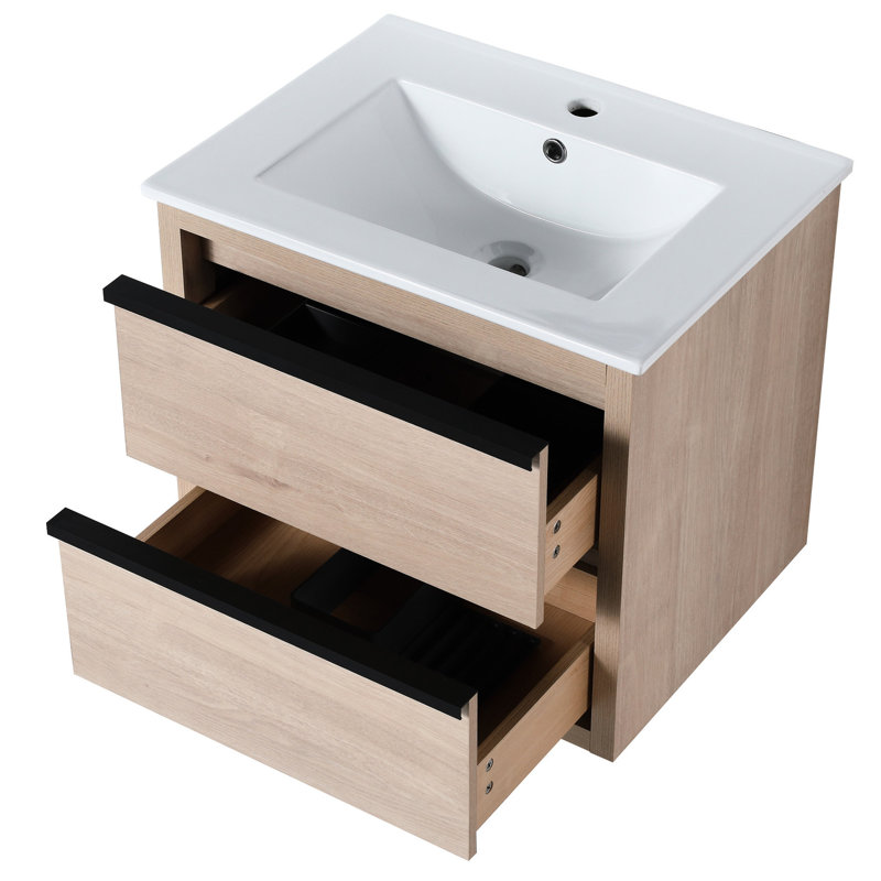 Meuble-lavabo 24 po avec tiroirs à fermeture en douceur et lavabo en céramique blanche - Design mural élégant Bva02524plo-g-bl9060b (w1286s00034 Modern Cabinet 2 Storage