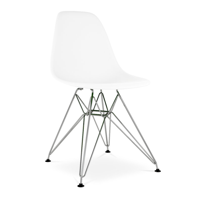 White Acrylic and Chrome Steel Modern Dining Chair Set