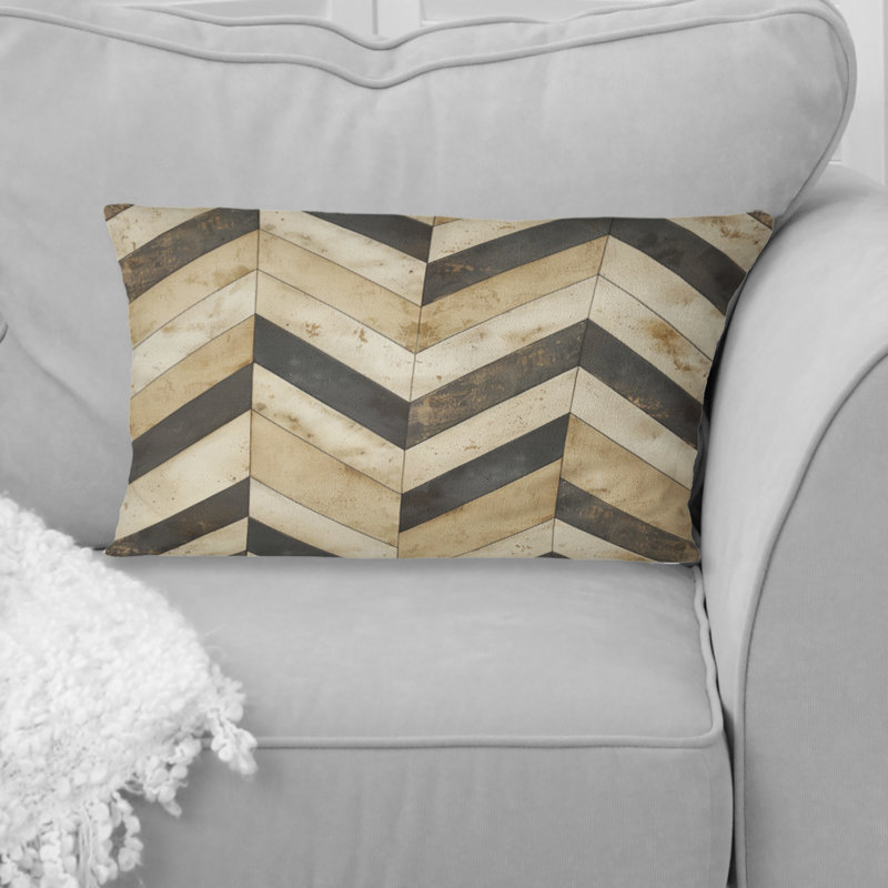 Coussin brun et gris à chevrons dynamiques IV - Modern