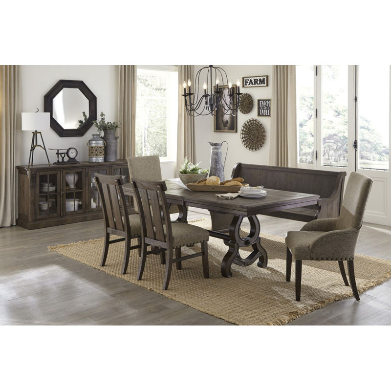 Dache Solid Wood Top Trestle Dining Set, 7 Pieces: Table, 6 Chairs