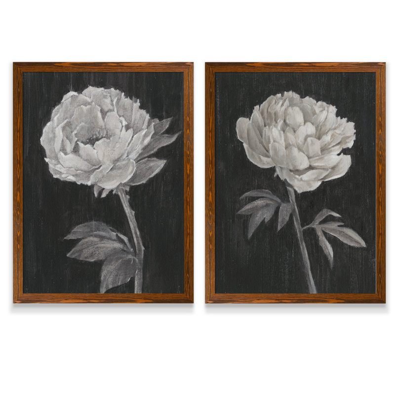 «Black and White Flowers I», ensemble de 2 reproductions d'art encadrées, H 20 po x l 16 po x P 1,25 po, Pas de tapis