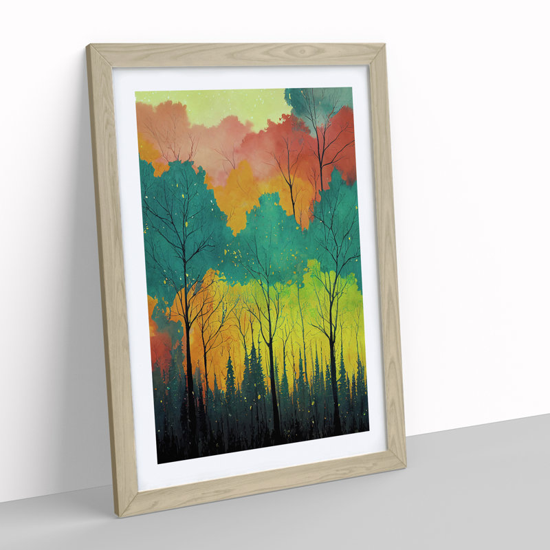 Splashed Paint Forest No.3 - Framed Print, 64cm H x 46cm W x 2cm D, Oak