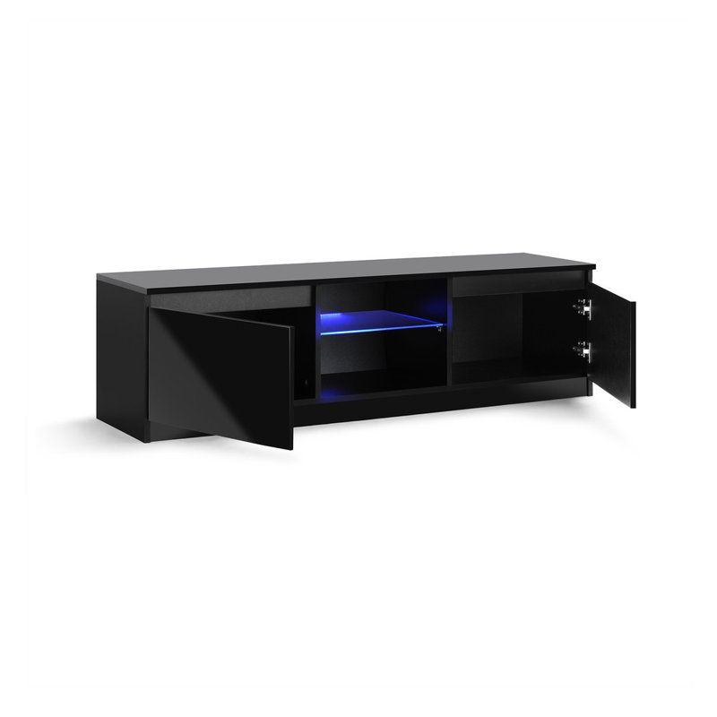 Amato TV Stand with Lights for TVs up to 65", Glossy Doors, Black