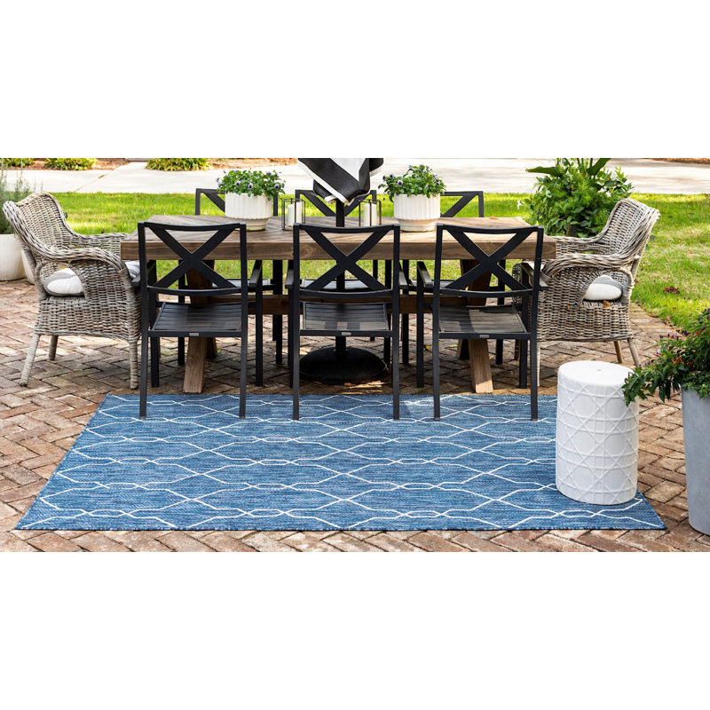 Outdoor Preen Area Rug Deep Sea Color, Rectangle 4' x 6'