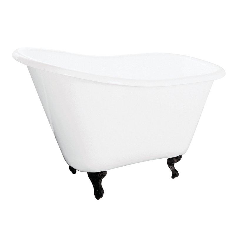 Kingston Brass Tazatina 51-Inch Cast Iron D-Shaped Single Slipper Clawfoot Tub (No Faucet Drillings), Matte Black