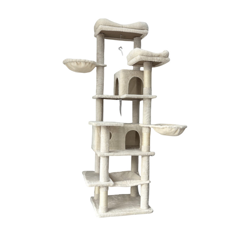 Arbre à chat à 6 niveaux de 68 pouces de hauteur avec coussins moelleux amovibles, poteaux à griffes couverts, hamacs confortables et relaxants, 20 po de profondeur, 17,8 po de largeur, 19,5 po 18,24 po