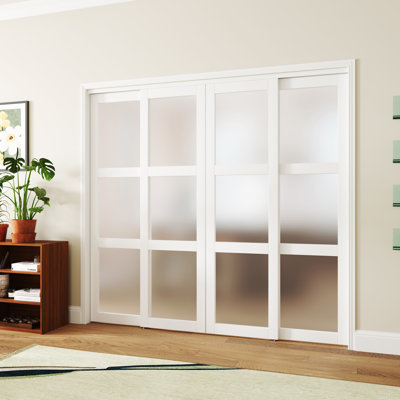 3-Lite Frosted Glass Prefinished Sliding Closet Door With Installation Hardware Kit,2 doors