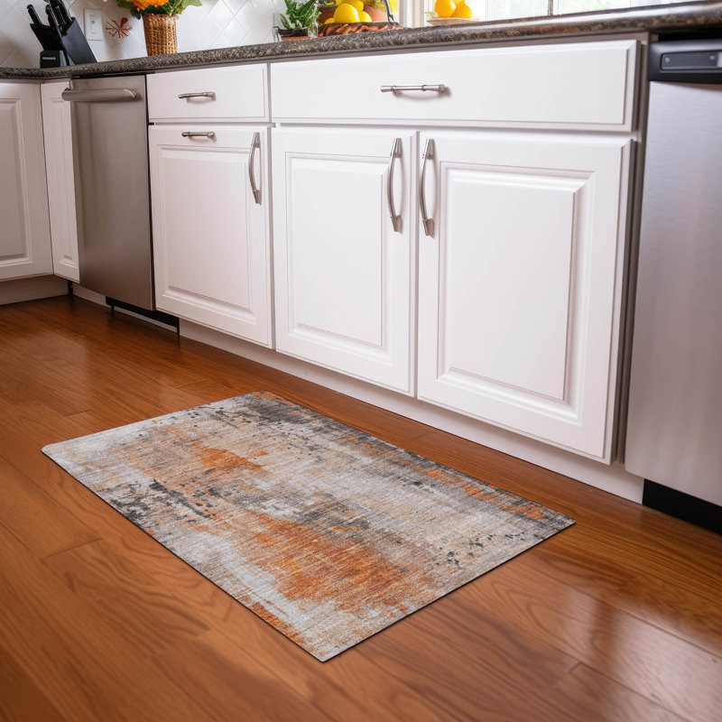 Machine Washable Indoor/Outdoor Xhevrie Orange Rug, Rectangle 1'8" x 2'6"