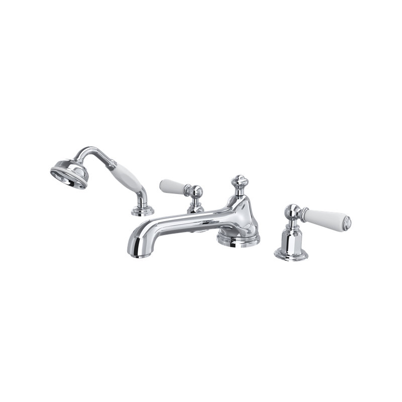 Edwardian™ Double Handle Deck Mounted Roman Tub Faucet, Polished Chrome, Lever Handle