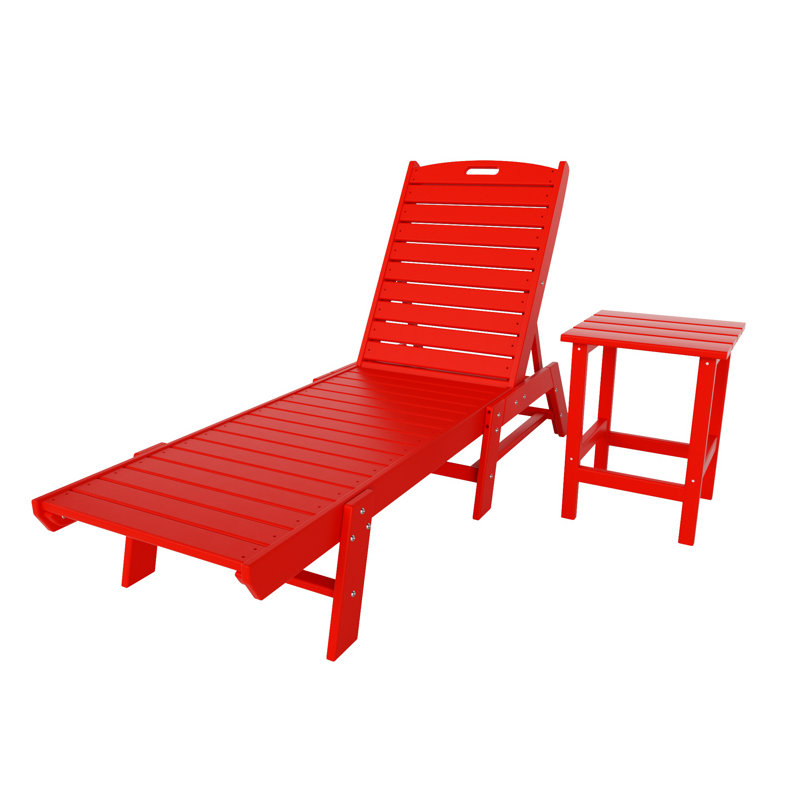 Laguna Outdoor Chaise Lounge with Table, Red