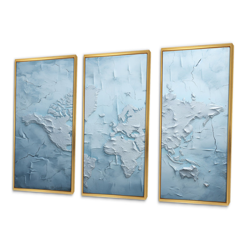 «Ice Age World Map I - World Map», reproduction d'art, Cadre flottant doré, H 40 po x l 60 po x P 1 po