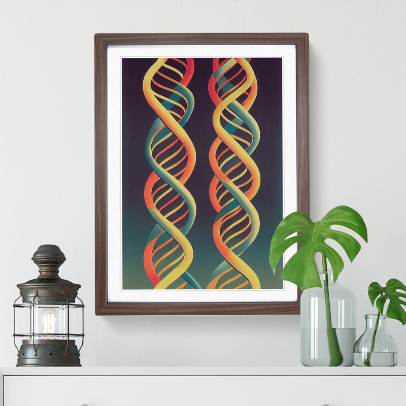 DNA Double Helix - Single Picture Frame Print, 34cm H x 25cm W x 2cm D, Walnut
