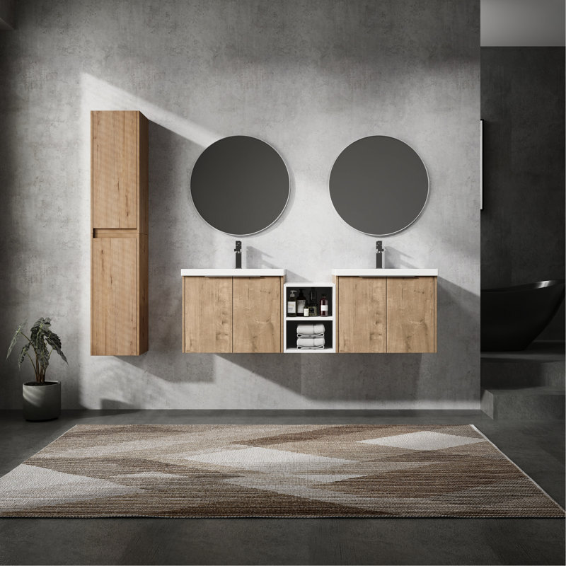 Meuble-lavabo de salle de bain - 60 po, lavabo et armoire d'appoint, poignées rouillées, vaste espace moderne avec armoire, design élégant