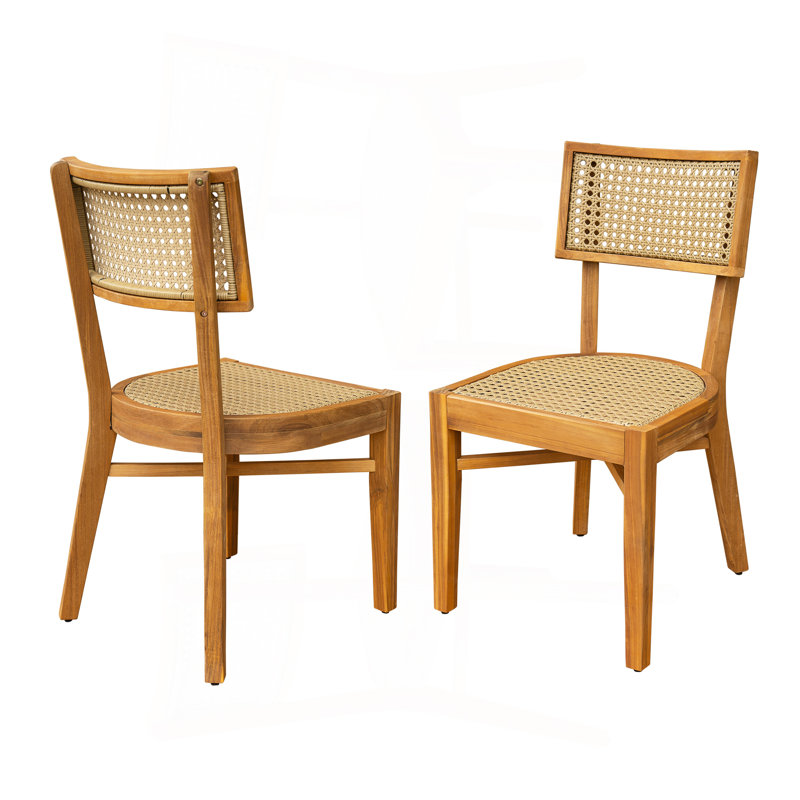 Netro Acacia Wood Dining Chair With Light Brown Wicker