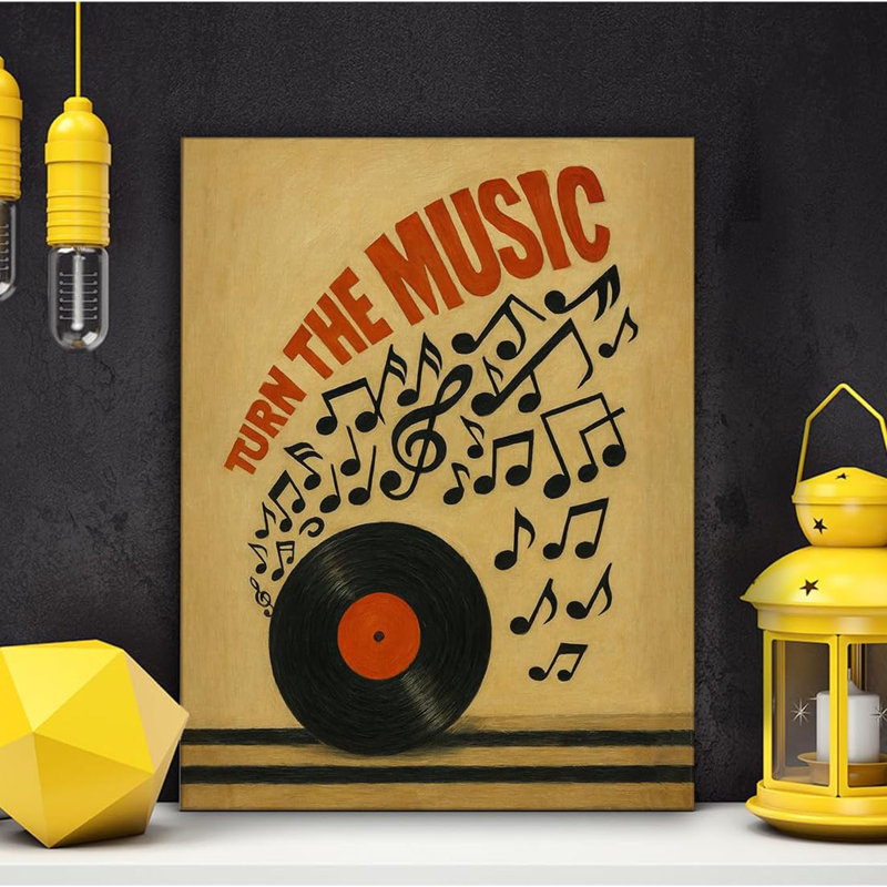 Music Wall Art, Vinyl Record Music Notes Wall Decor For Home Music Room Living Room Bedroom, Retro Framed Canvas Artwork 8X10 Inch