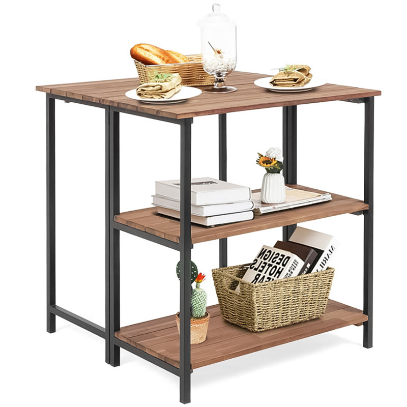 Maujim Extendable Acacia Solid Wood Top Metal Base Dining Table