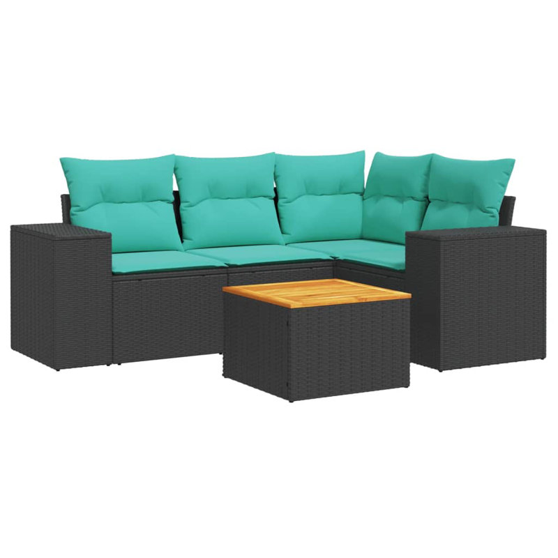  Ensemble de canapé de patio 5 pièces avec coussins en rotin de polyester noir