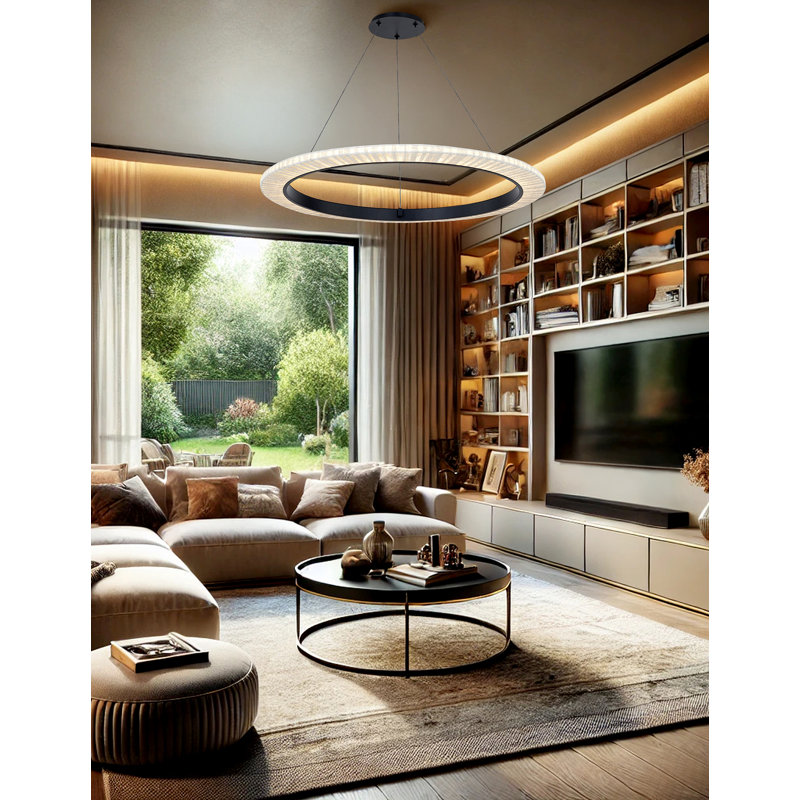 Textile - Luminaire suspendu en tissu lin lin crème Medallo , H 33,25 po x l 42 po x P 42 po