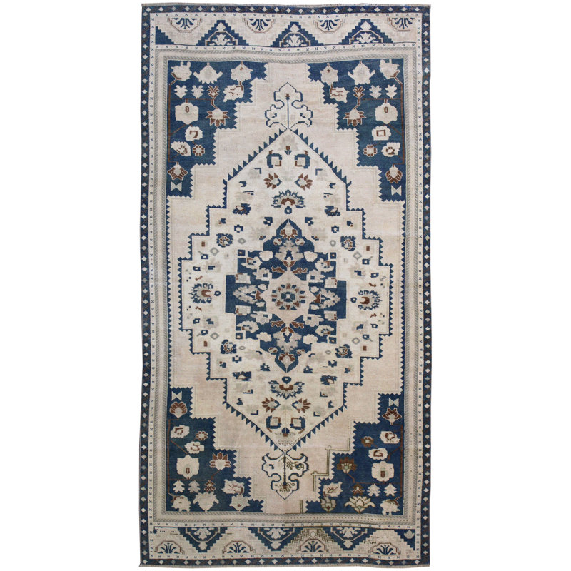 Tapis unique beige / bleu sarcelle 4 pi 10 po x 9 pi 6 po Taspinaire