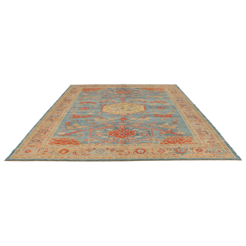 Tapis traditionnel bleu et pêche 9x12