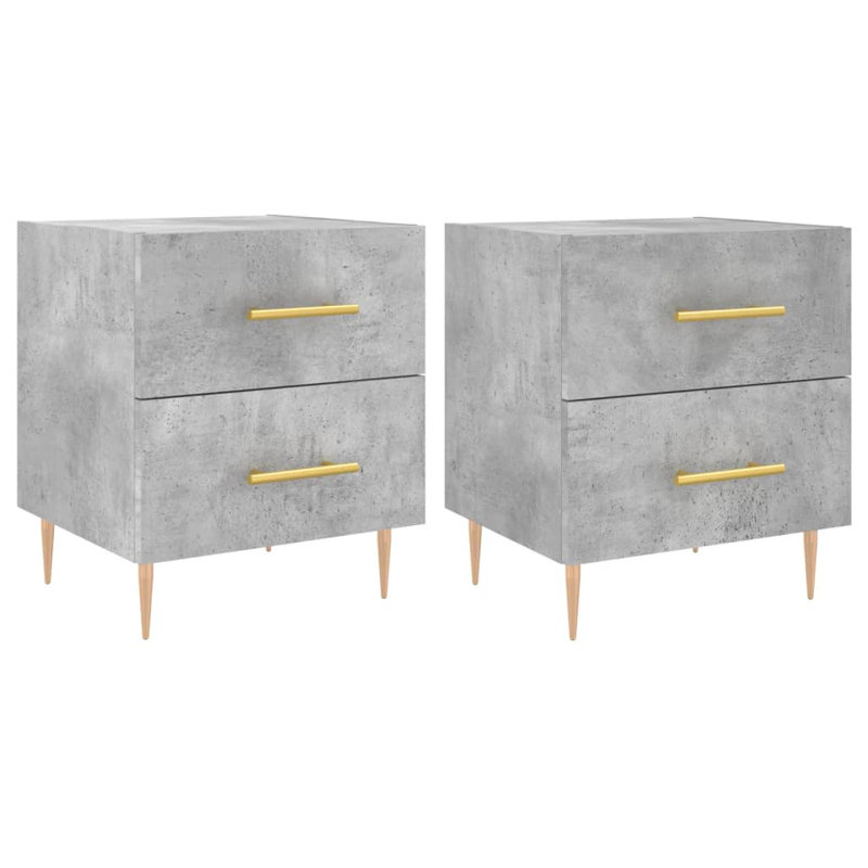 40cm W Iron Bedside Table, Set of 2, Concrete Grey