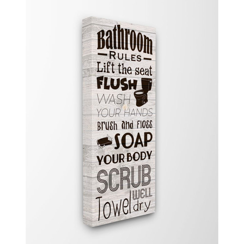 " Bathroom Rules " by Marcus Prime, Wrapped Canvas, 13" H x 30" W x 1.5" D