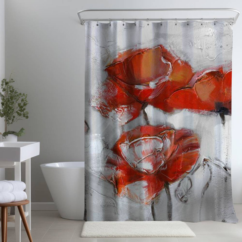 Floral – Polyester Shower Curtain, Dye Sublimation Print, 71" W × 74" L