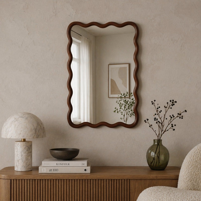 Miroir décoratif Wavy, 20 po x 30 po, Noyer foncé