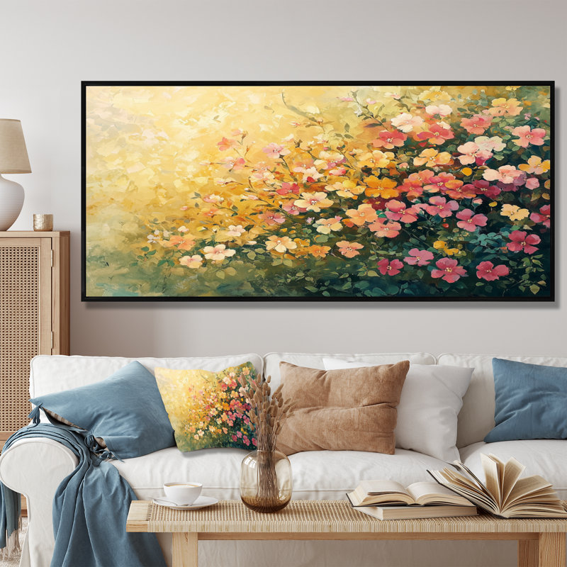 Summer Winldflowers Meadow Of Light - Fleurs sauvages, reproductions encadrées, H 28 po x l 60 po, Cadre flottant, Noir