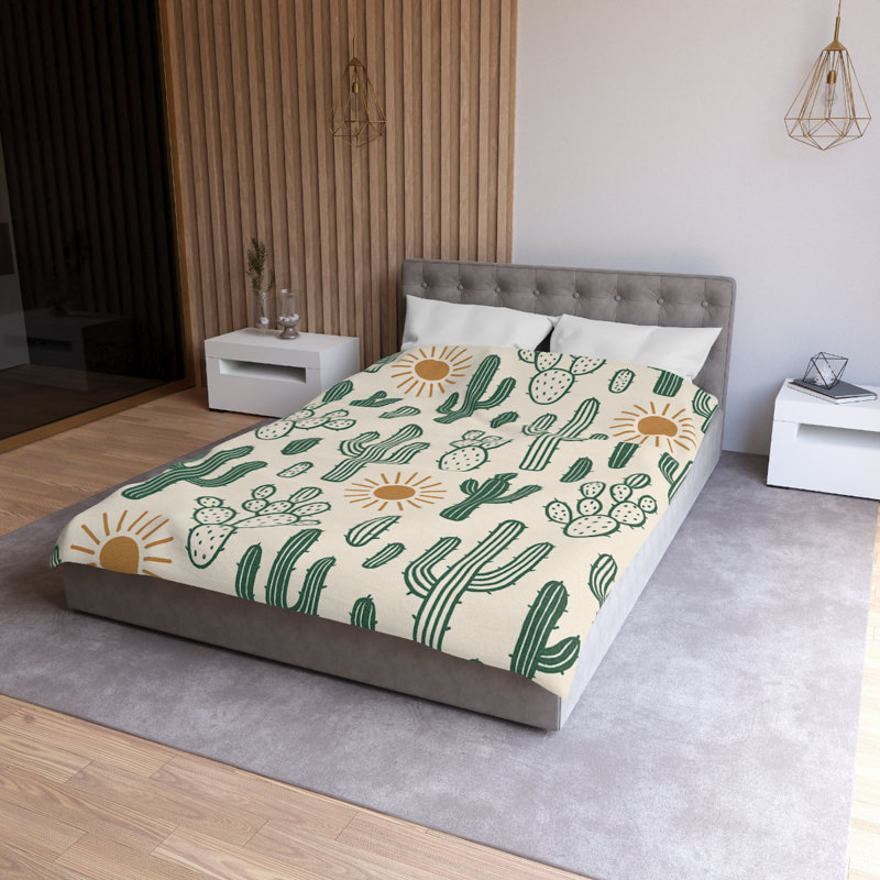 Microfiber Duvet Cover Boho Style, Design 17, Twin Duvet Cover, Green/Yellow/White