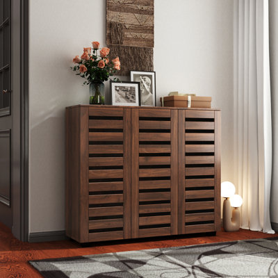 Shoe Cabinet, 5-Tier Shoe Storage Cabinet With Adjustable Shelves, Wooden Shoe Rack Organizer With Louvered Doors For Entryway, Hallway, Bedroom, Closet, Living Room