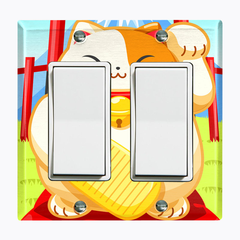 Plaque d'interrupteur en métal (Lucky Cat - Double culbuteur)