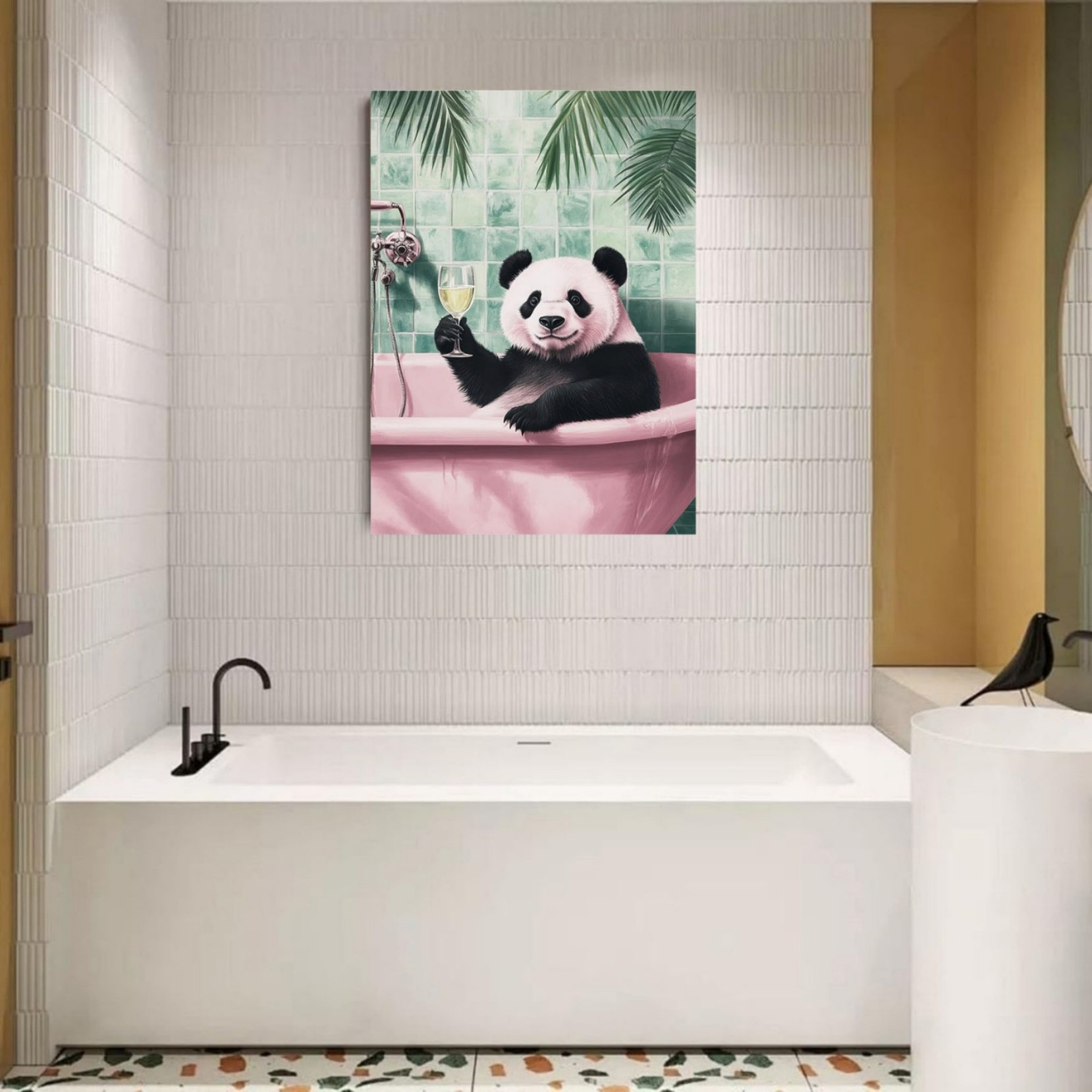 Alexnagavist Funny Panda In Bath Tub Unframed Canvas Wall Art 24" X 36 ...