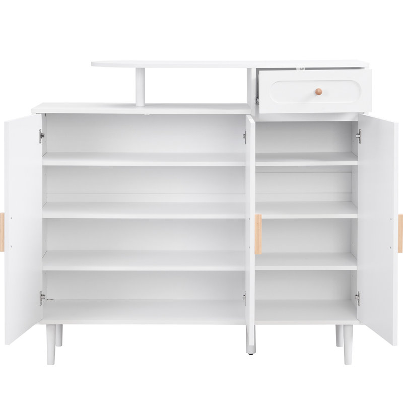 Armoire à chaussures à porte arquée en blanc, avec tablettes et ensembles réglables, pour le salon, le vestibule, les tablettes supérieures courbées blanches, l'espace, le bureau spacieux,