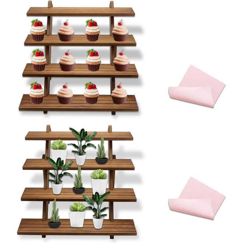 2 Packs Wood Display Stand, 4-Step Tiered Upgraded Wooden Retail Rustic Risers Display Shelf Organizer