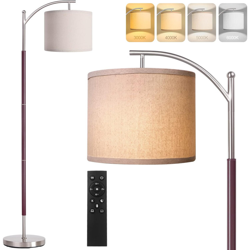 Floor Lamp For Living Room, 4 Color Temperature LED Floor Lamp With Remote Control & Foot Switch, LED Bulb Included, Modern Standing Lamp For Bedroom, Study Room, Office - Silver & Brown
