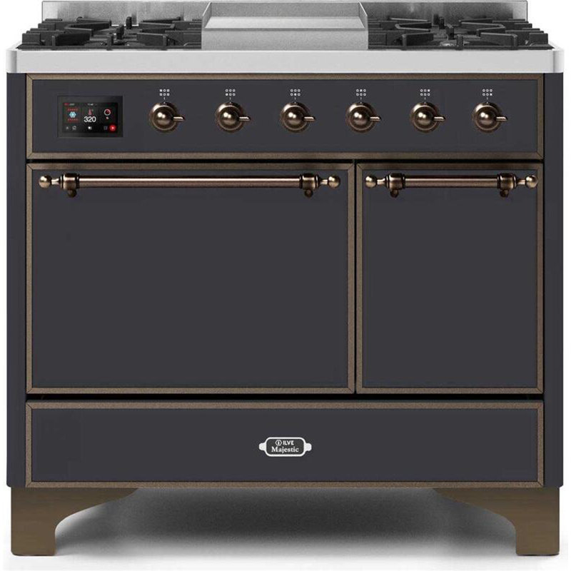 ILVE Majestic II 40 in Dual Fuel Range, Graphite Matte/Bronze, Natural Gas