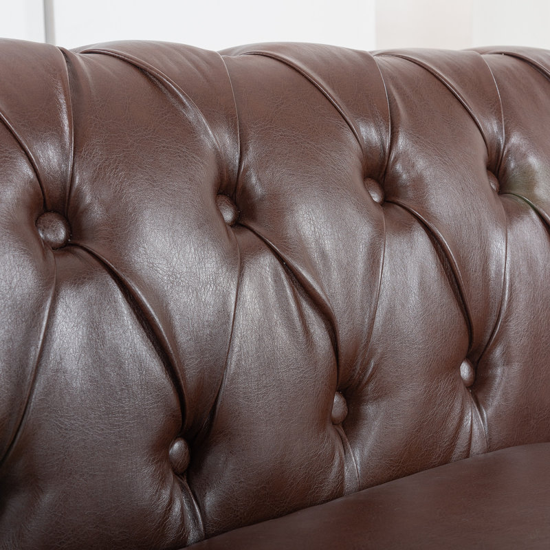 Canapé Chesterfield à accoudoirs roulés 3 places 84,65 po, Marron foncé