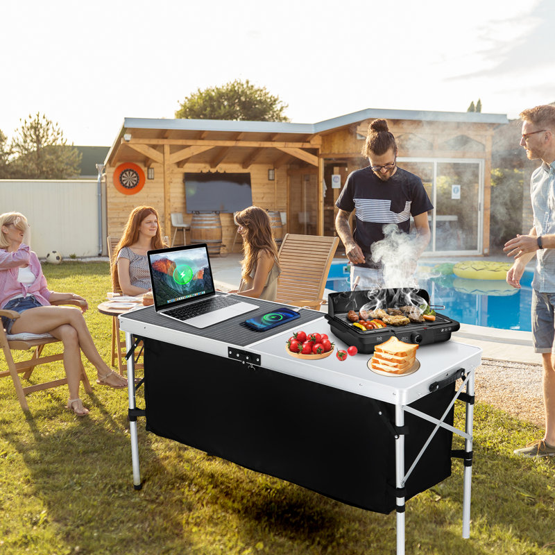 Table de camping pliante avec rangement et panneau solaire de 45 W, ports USB / Type-C / DC pour la cuisine extérieure et les événements
