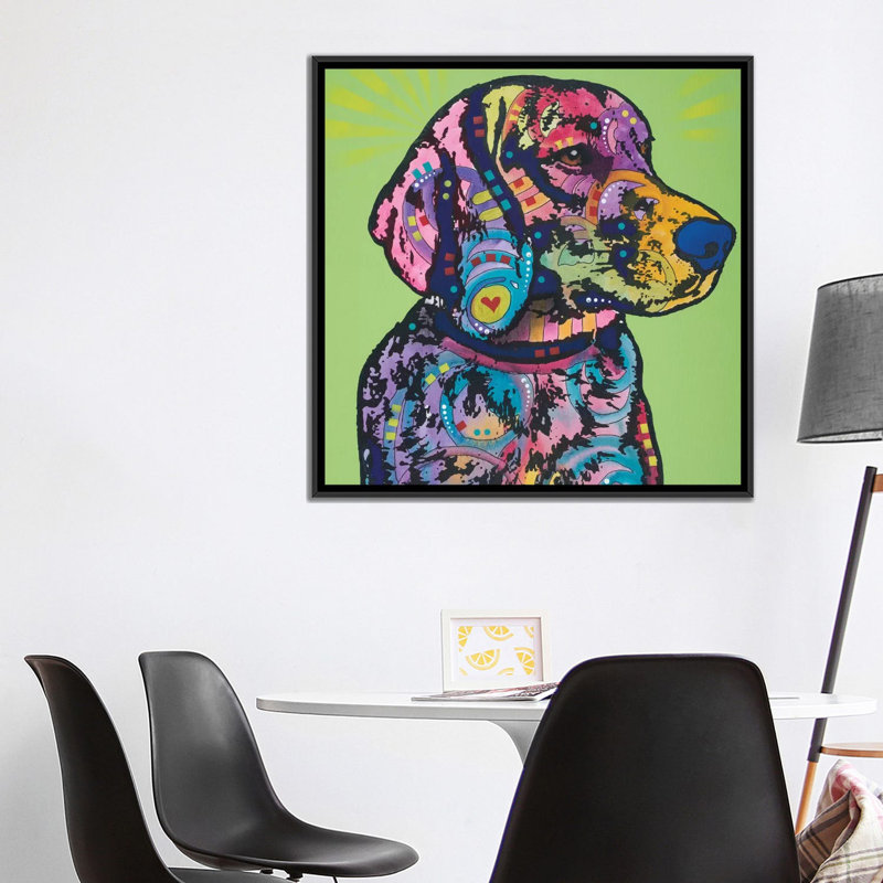 « hank b. », impression sur toile, H 18 po x l 18 po x P 1,5 po, Toile avec cadre noir, Pas de tapis