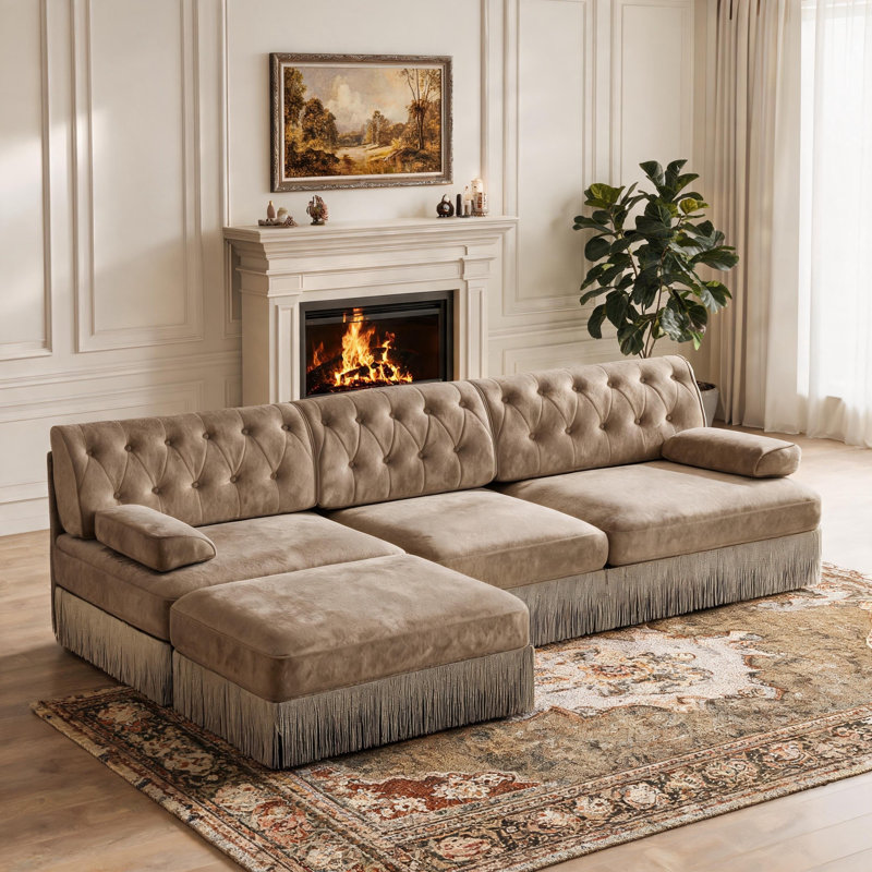 Canapé modulaire en velours 3 places Cloud, Camel