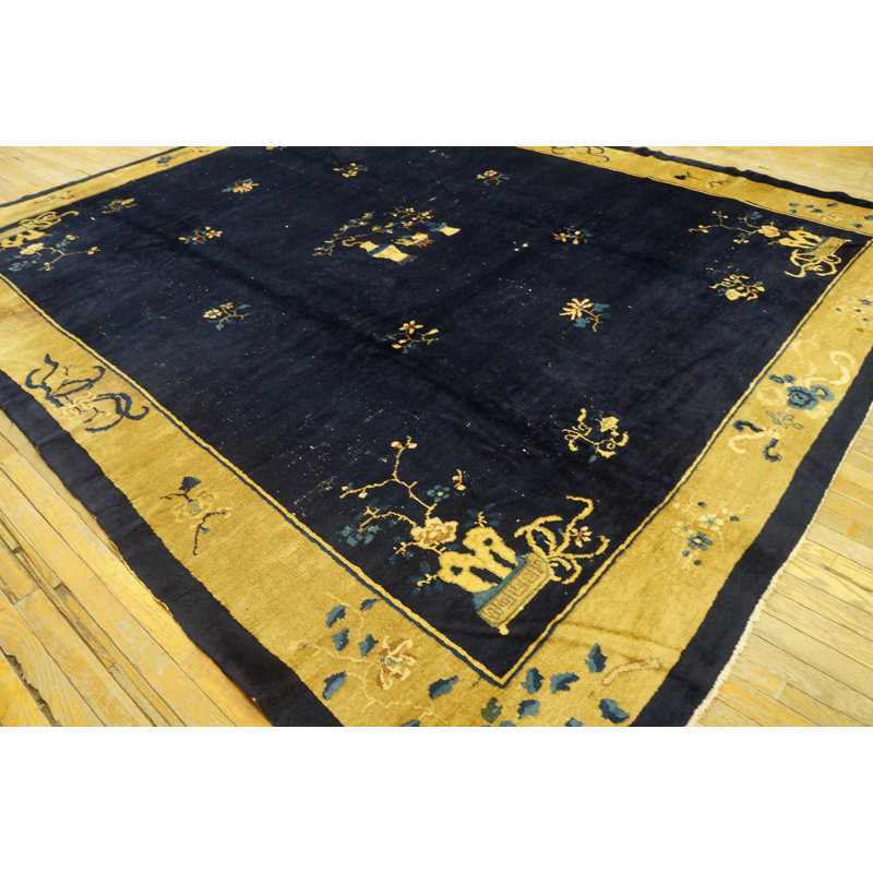 Antique Chinese Room Size Wool Blue Rug