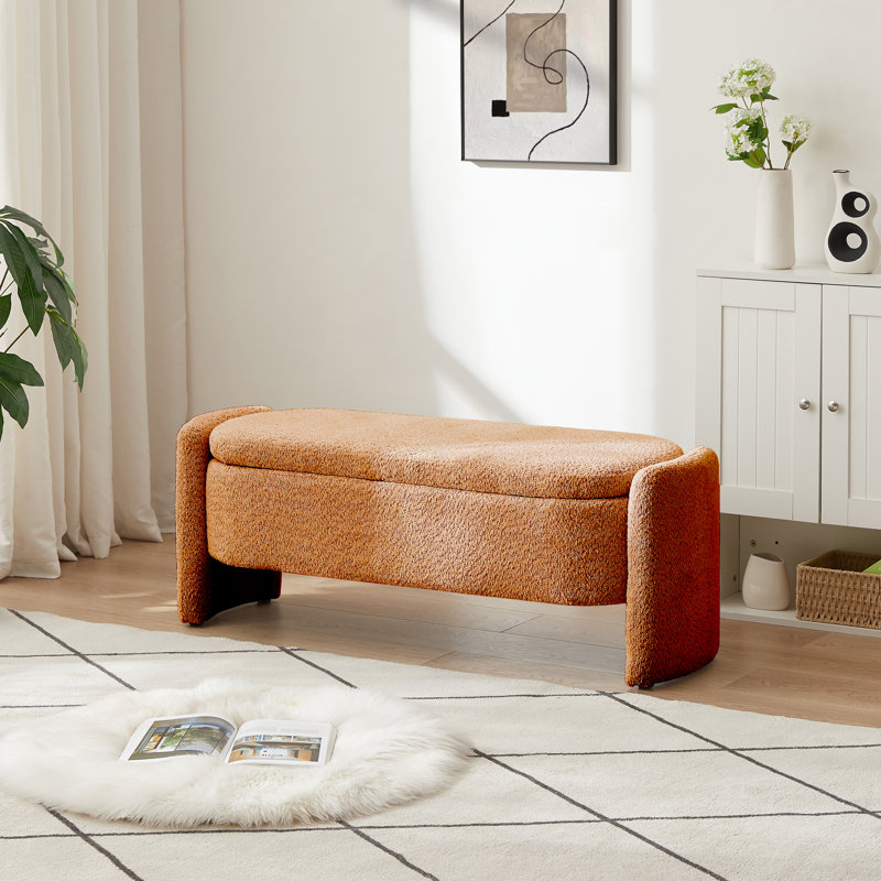Upholstered Storage Bench, Orange
