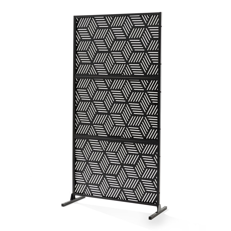 Black Matte Geometric Pattern Steel Privacy Screen Divider