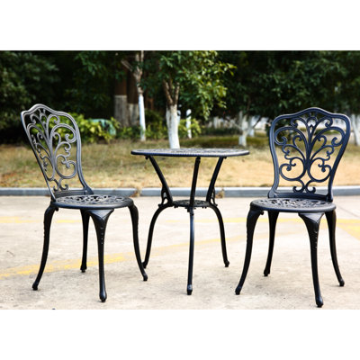 Rust- Patio - 3 Cast Aluminum, Black, For Various Areas Bistro Furniture Materials
