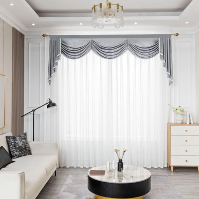 Cantonnières de luxe pour salon avec perles, cristaux, cascade grise, cantonnière cascade, rideaux de salle à manger, cuisine, grande fenêtre, stores verticaux, porte, passe-tringle, 1 panneau (78 po, gris)