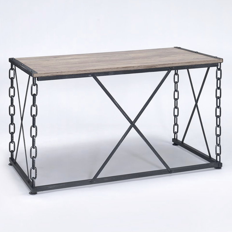 Élégante console avec texture en chêne rustique et éléments noirs antiques