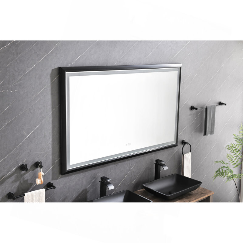 Miroir de salle de bain 84 po x 48 po à DEL avec cadre en aluminium, miroir de meuble-lavabo mural, anti-buée, mémoire, 3 couleurs, réglable en continu