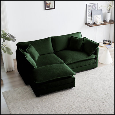 Chenille Two - Seater Sofa with 1 Footrest L - shaped 2 - seater Sectional Ottoman Small Space Green