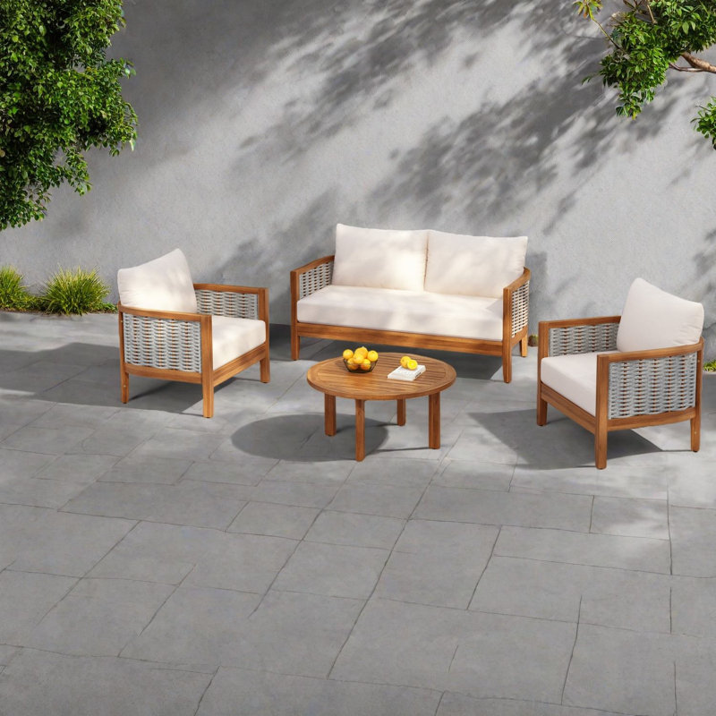 Ensemble de canapés de patio moderne en teck, conception de baignoire en bois d'acacia, pour jardin et balcon